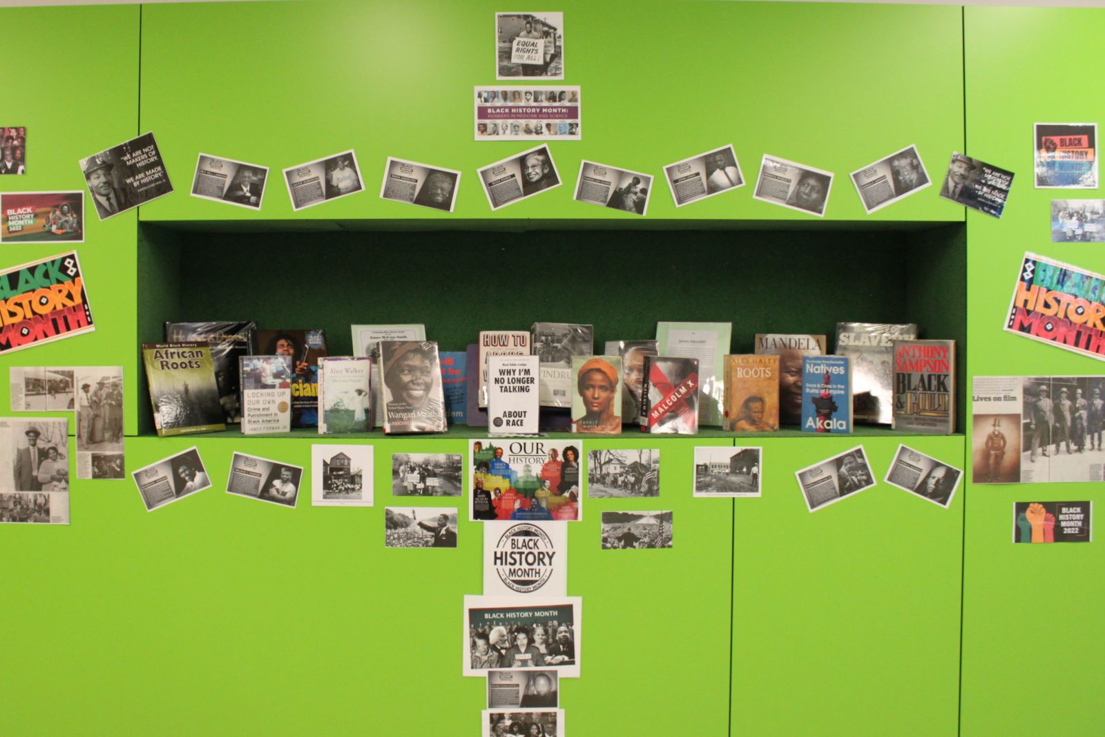 A display of books on a table relating to Black History Month