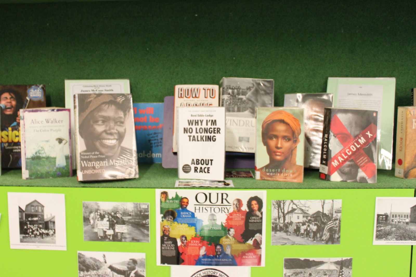 A display of books on a table relating to Black History Month
