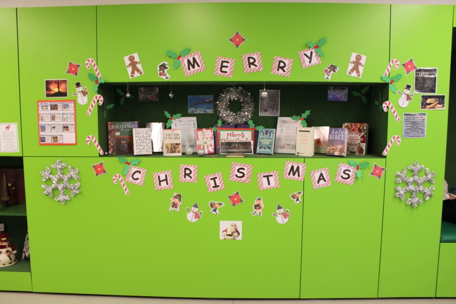 A display of books relating to Christmas